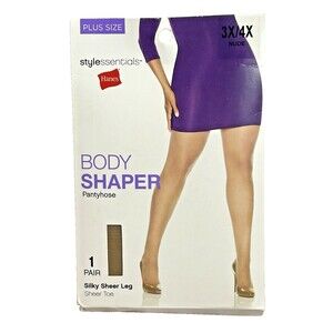 Hanes Body Shaper Pantyhose Size 3X-4X NUDE Silky Sheer Leg Sheer Toe